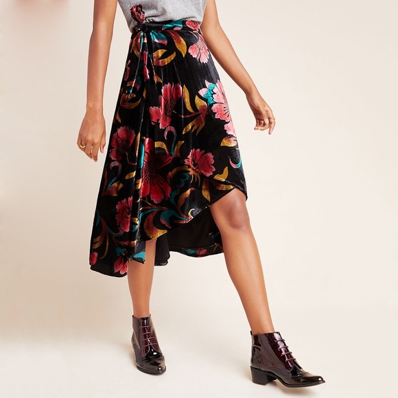 Eva Franco Dresses & Skirts - Anthropologie Velvet Floral Wrap Midi Skirt Eva Franco NWT